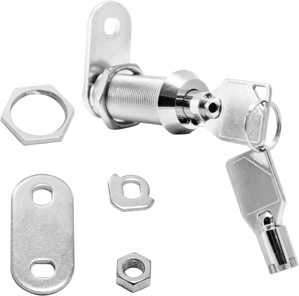Kingsley Tubular Cam Lock (2 Pack) with 1-1/2" Cylinder, Chrome Finish, Keyed Alike, RV & Camper Cabinet Lock