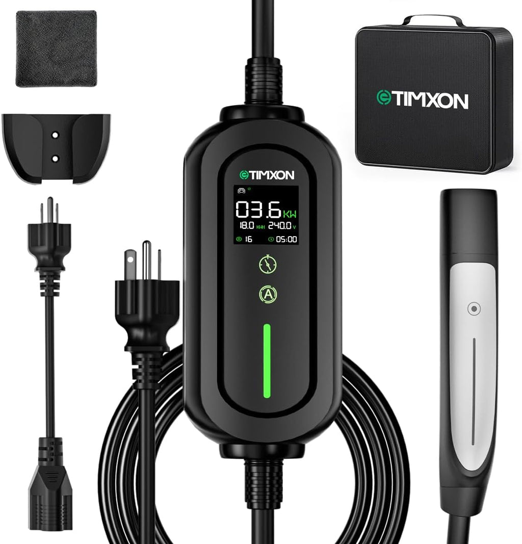 Level 2 & Level 1 EV Charger for Tesla Mobile Charing,16A,ETL Certified with 25ft Extension Cable,NACS Connector,NEMA 6-20P to 5-15P Adapter,Electric Car EV Charger for Tesla Model Y/X/3/S