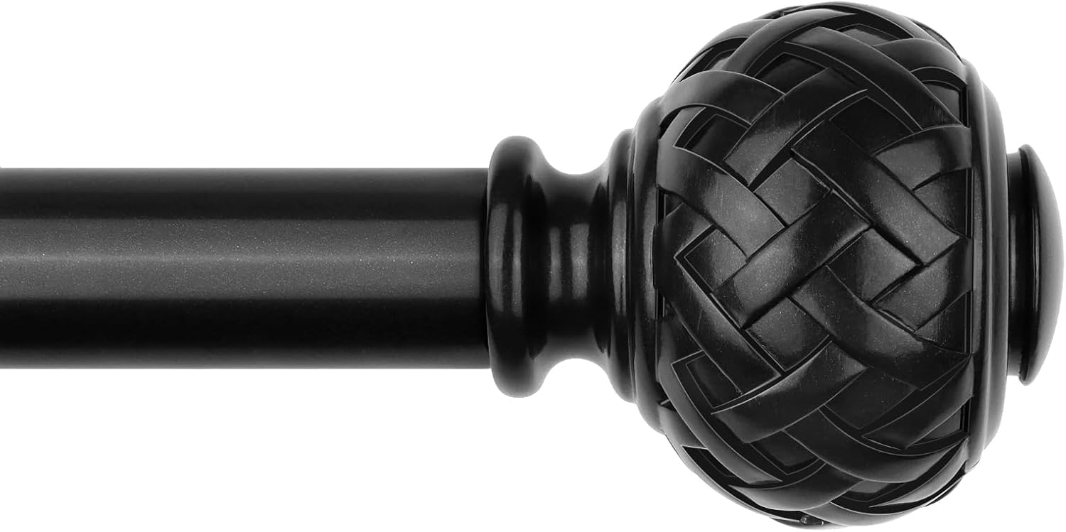 TONIAL Black Curtain Rod 32 to 120 Inches, 7/8 Adjustable Curtain Rods for Windows 20 to 116 Inches, Splicing Drapery Rods Heavy duty with Netted Texture Finials