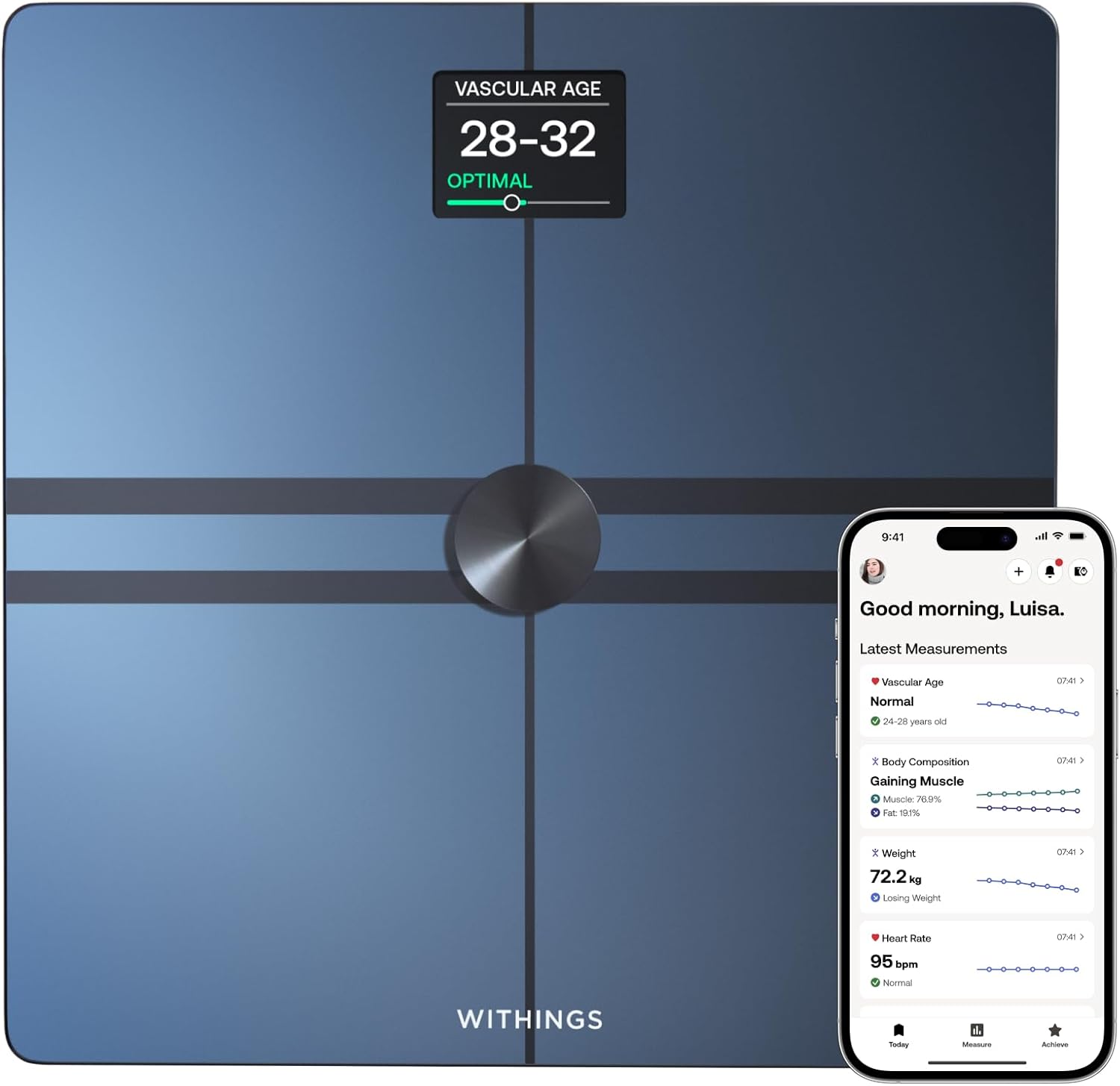 WITHINGS Body Comp - Scale for Body Weight and Complete Body Analysis, Wi-Fi & Bluetooth, Baby Digital Scale, Accurate Visceral Fat, Heart Health, Scales Compatible with Apple