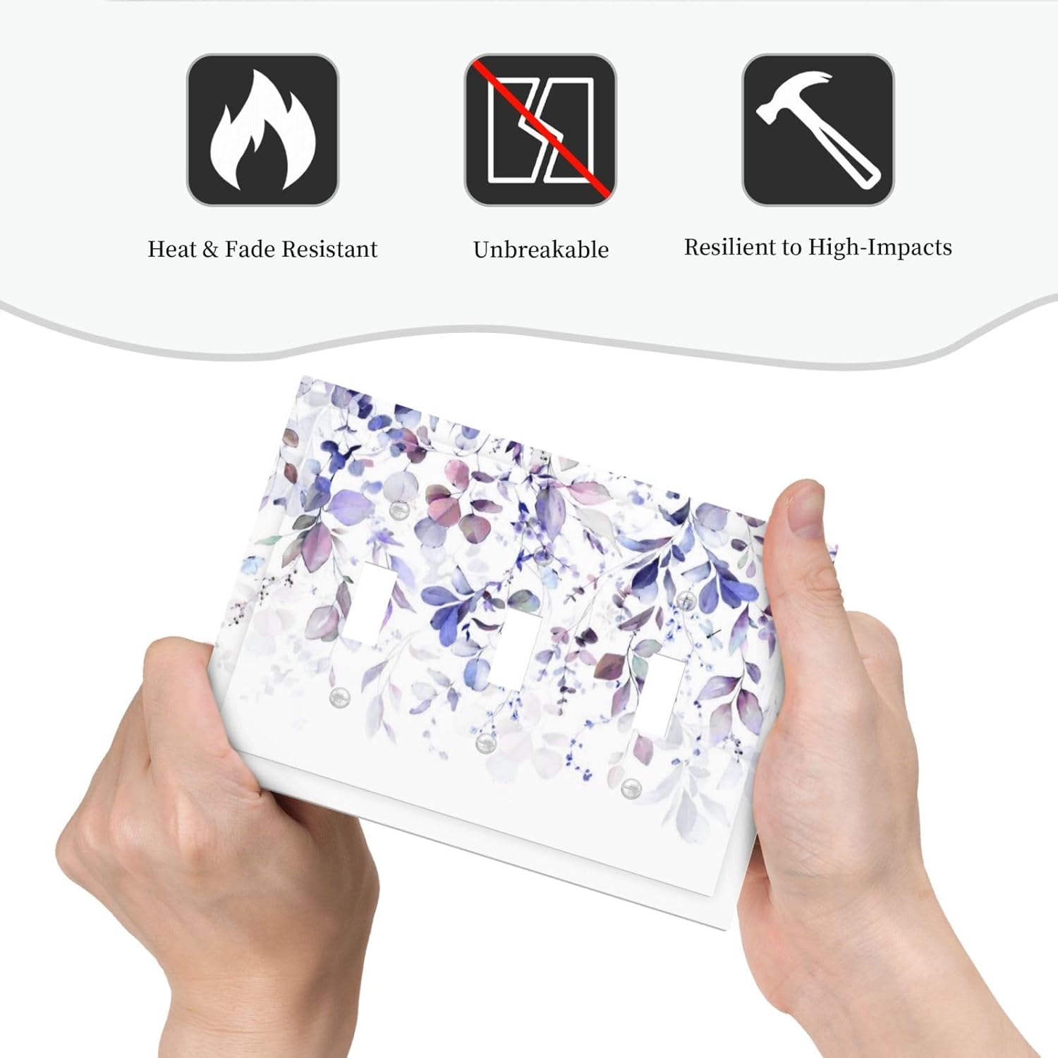 Purple Eucalyptus Watercolor Floral Rustic Leaf Decorative Switch Plates 3 Gang Wall Plate Triple Toggle Light Switch Cover Faceplate Electrical Wall Panels for Farmhouse Home Decor