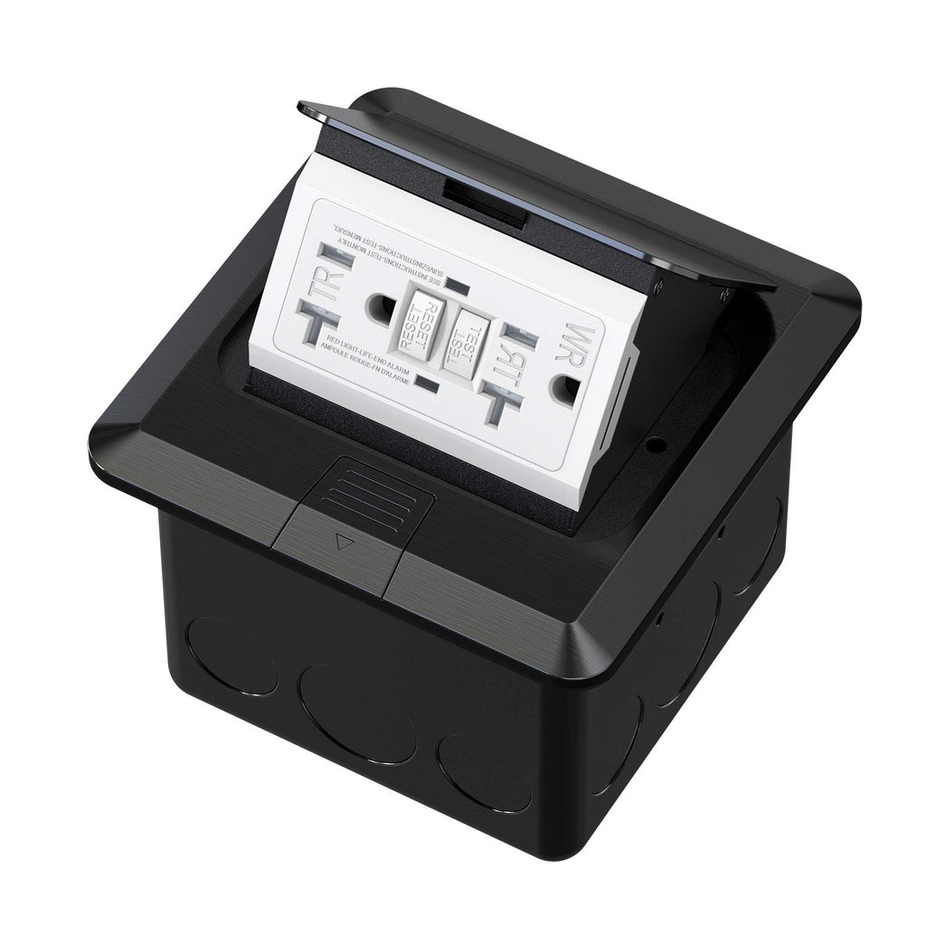 KYHSHJ Pop Up Floor Electrical Outlet with 20 Amp Stainless Steel GFCI Tamper Receptacle Outlet, Corrosive Resistant Hardware，ETL Listed,Black