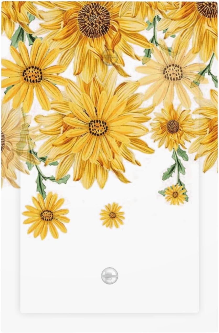 Sunflower Yellow Flowers Floral Light Switch Cover Plate 1 Gang No Device Blank Electrical Wall Plates Faceplate Decorative Switch Plate for Bed Room Living Room Decor