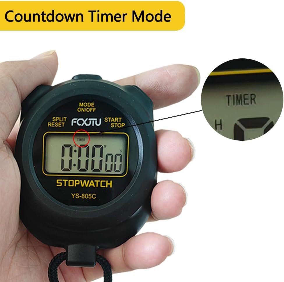 FCXJTU Simple Stopwatch Timer, Single Lap Stopwatch Countdown Timer, No Hourly Beep, On/Off, AAA Battery(Included), Large Display, Easy to Use, Ideal for Kids Sports Coaches Blue