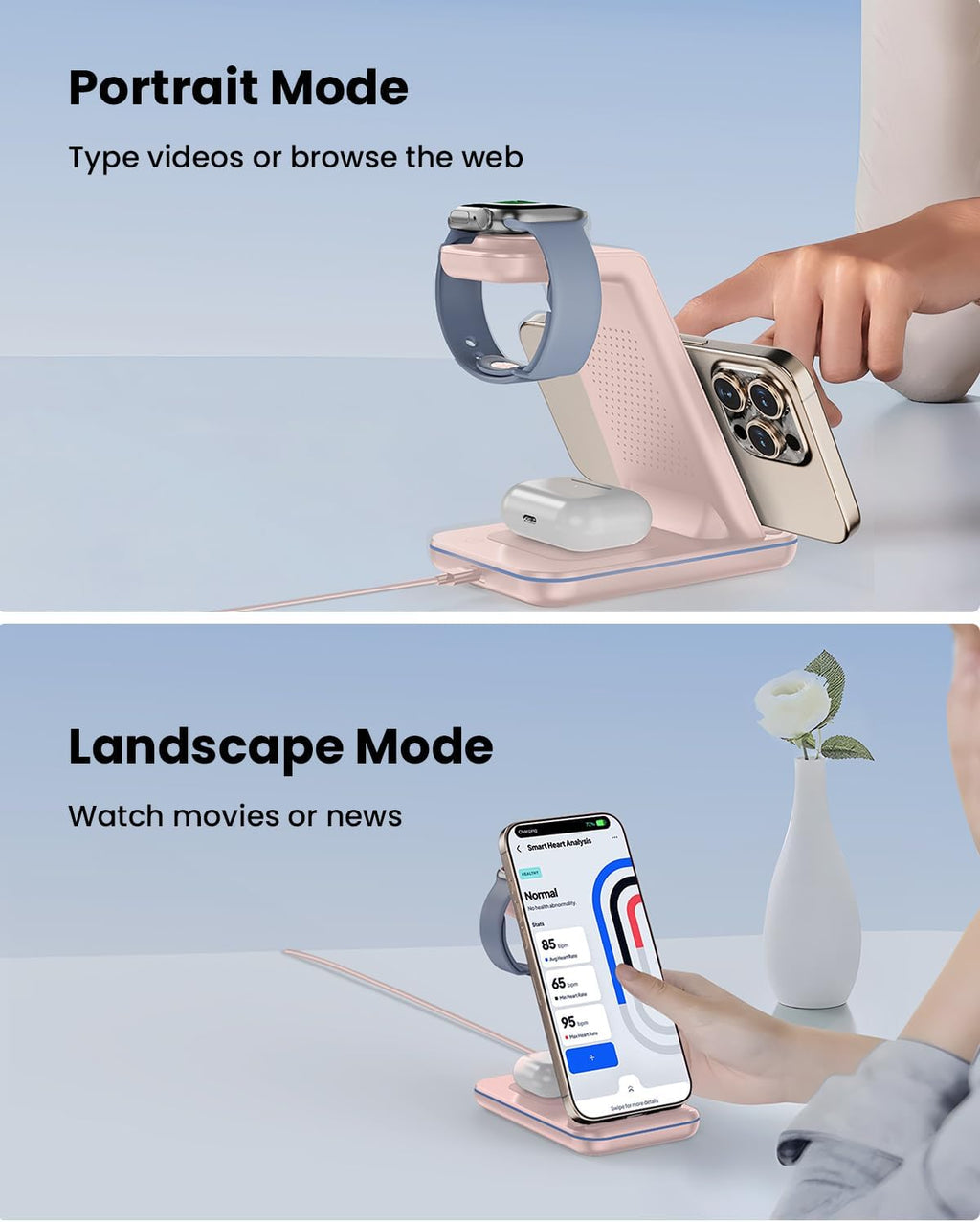 3 in 1 Wireless Charging, Wireless Charger Stand for Multiple Apple Devices, Wireless Charger for iPhone 17 16 15 14 13 12 11 Pro Max XS XR 8, Apple Watch 11 9 8 7 6 SE 5 4 3 2, AirPods 3/2/Pro