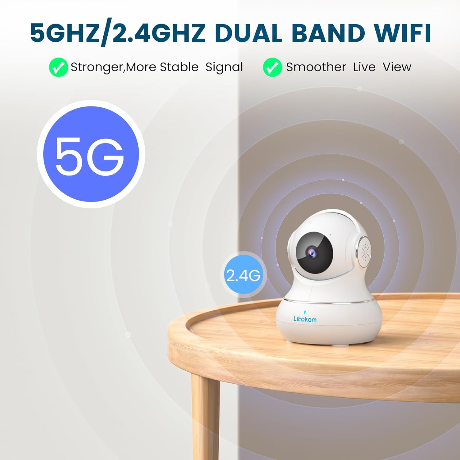 litokam 5MP Indoor Security Camera, 5G/2.4G WiFi Home Security Cameras with Phone App, Pet Cam for Baby Monitor with AI Motion Detection & 2-Way Audio, Night Vision, Compatible with NVR/Alexa