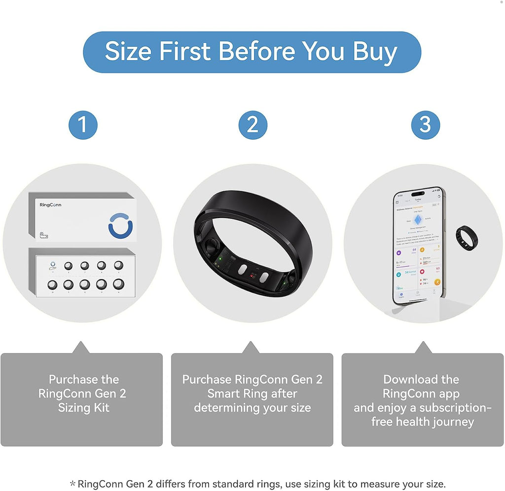 RingConn Gen 2, World’s First Smart Ring with Sleep Apnea Monitoring, No APP Subscription, 12-Day Battery Life, Stress/Heart Rate/Women's Health Tracker, Android & iOS Compatible (Black, Size 11)