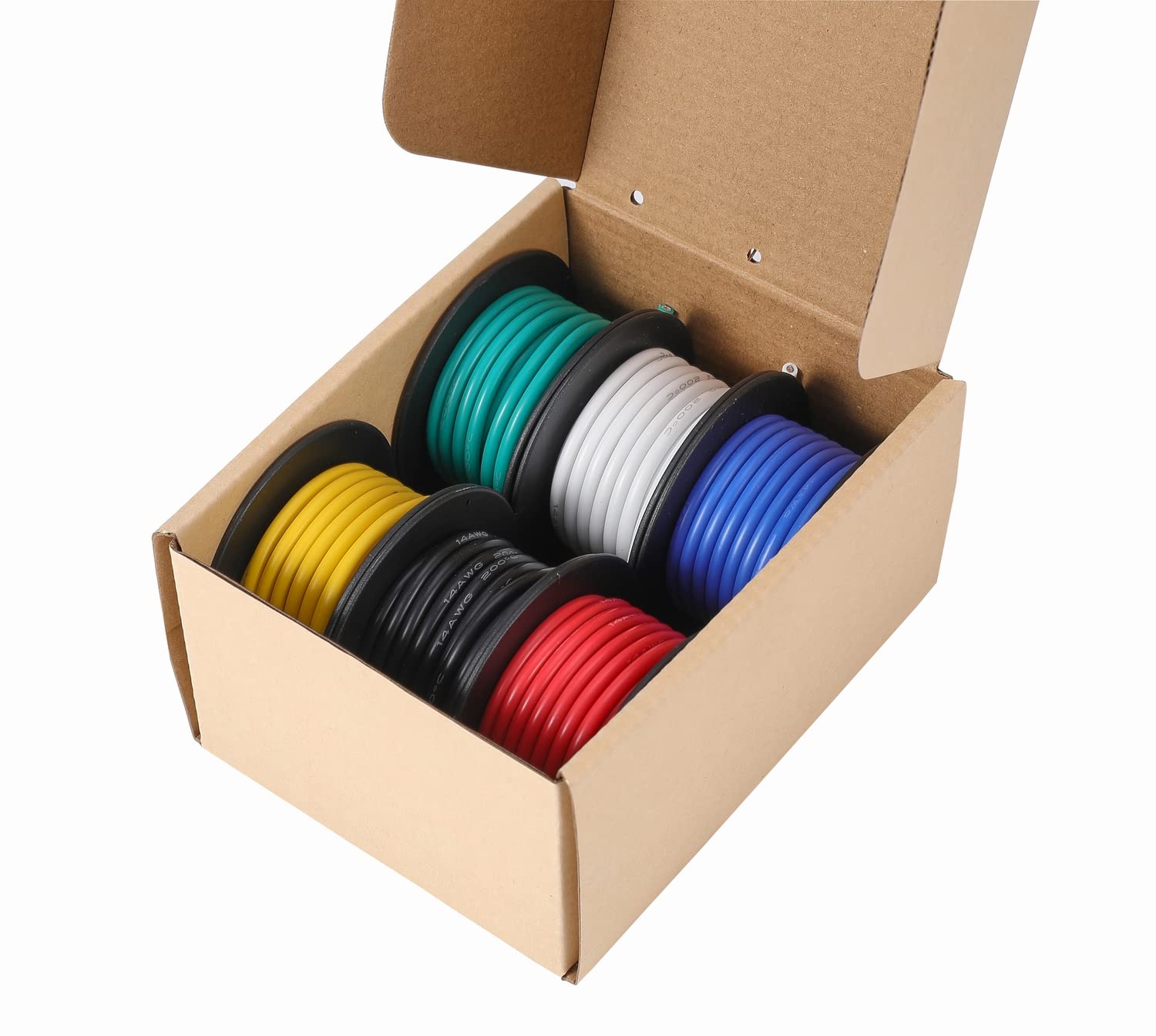 TUOFENG 14AWG Silicone Wire 13.2ft (4m) 6 Colors - Flexible Tinned Copper Stranded Wire 600V High Temp Resistant (OD:3.5mm) for Automotive, Marine, DIY Electrical Wiring