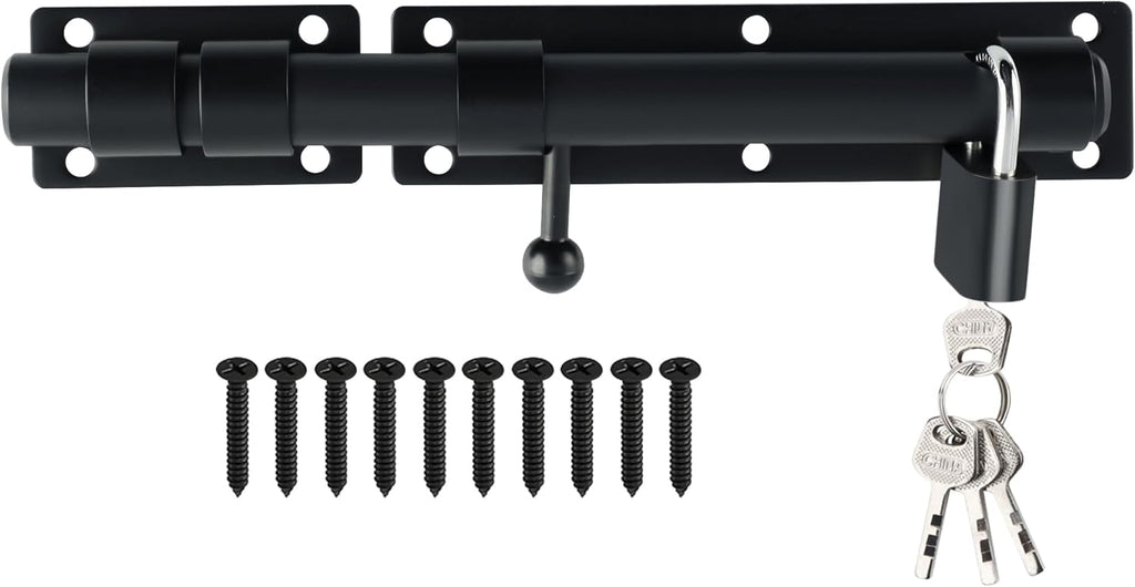 Alise 10 inch Barrel Bolt Latch, Slide Bolt Latch, Heavy Duty Solid SUS304 Stainless Steel Slide Lock for Wooden Fence,Barn Door,Interior or Outdoor Door Matte Black MST8100-B