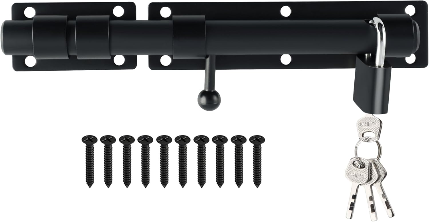 Alise 10 inch Barrel Bolt Latch, Slide Bolt Latch, Heavy Duty Solid SUS304 Stainless Steel Slide Lock for Wooden Fence,Barn Door,Interior or Outdoor Door Matte Black MST8100-B