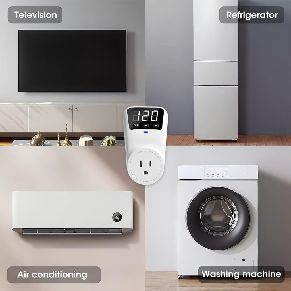 Smart Surge Protector Voltage Stabilizer Fireproof UL94V-1 Wall Mount Surge Protector Outlet for Refrigerator, TV & Heavy-Duty Appliances w/Real-Time Monitoring & Custom Voltage 80V-140V