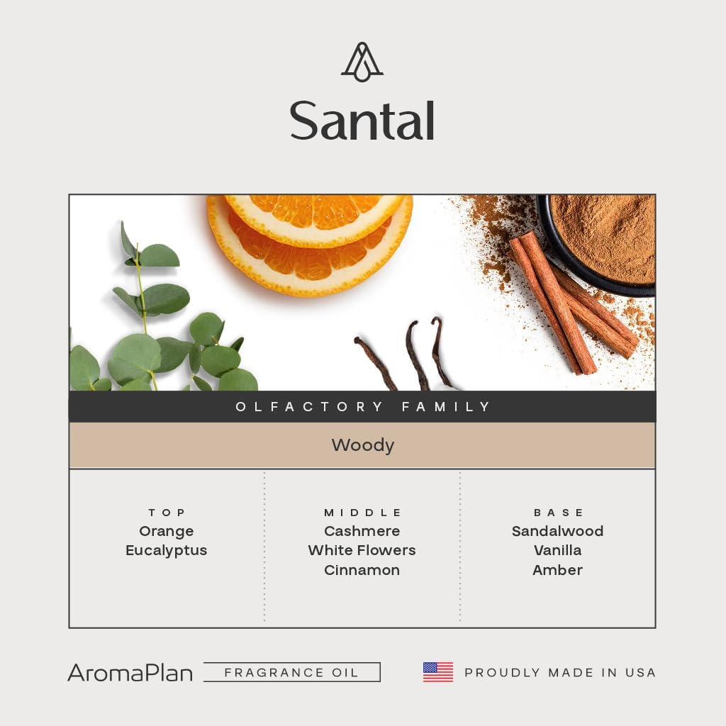 AromaPlan Hotel Scents Santal 16 Fl Oz (473ml), Home Luxury Aroma & Hotel Diffuser Oil- Hotel Diffuser Oil for Aromatherapy- USA Made, Bigger Bottle, Bolder Aroma & Longer Lasting
