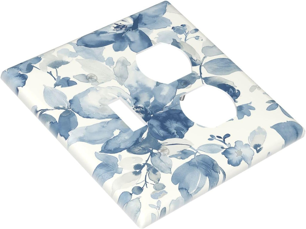 Wallplates Blue Watercolor Floral 1 Toggle 1 Duplex Switch Plate Electrical GFCI Faceplate Decorative Light Switch Covers for Bedroom Bathroom Decor
