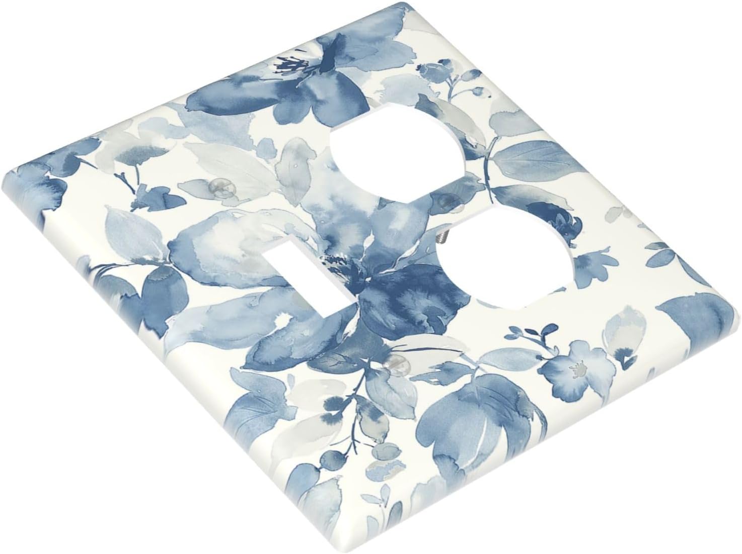 Wallplates Blue Watercolor Floral 1 Toggle 1 Duplex Switch Plate Electrical GFCI Faceplate Decorative Light Switch Covers for Bedroom Bathroom Decor