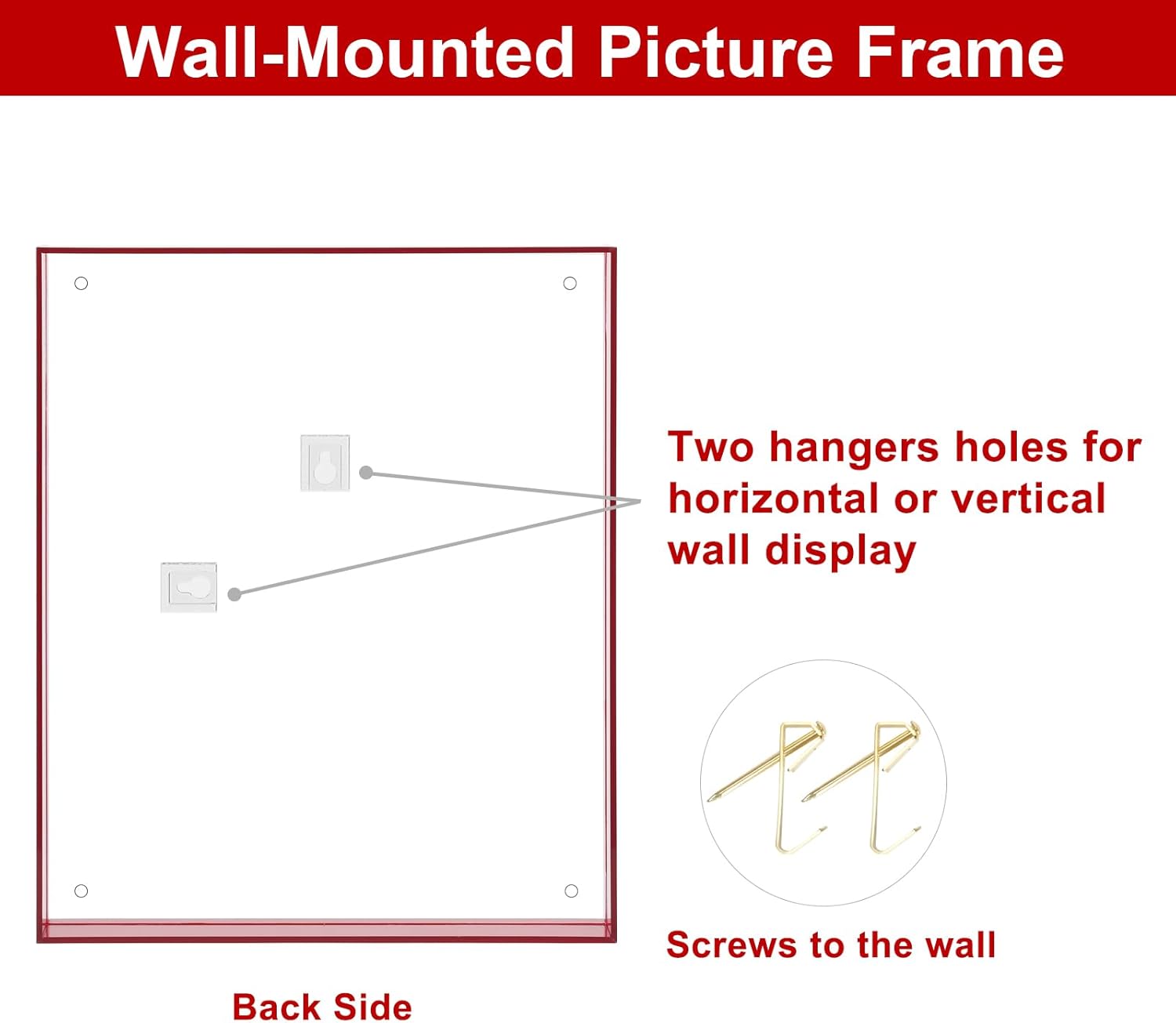5x7 Picture Frame, Stunning Color Acrylic Photo Frames, Wall & Tabletop Display Frames, Modern Floating Style for Home Office Decoration, Red (1 Pack)