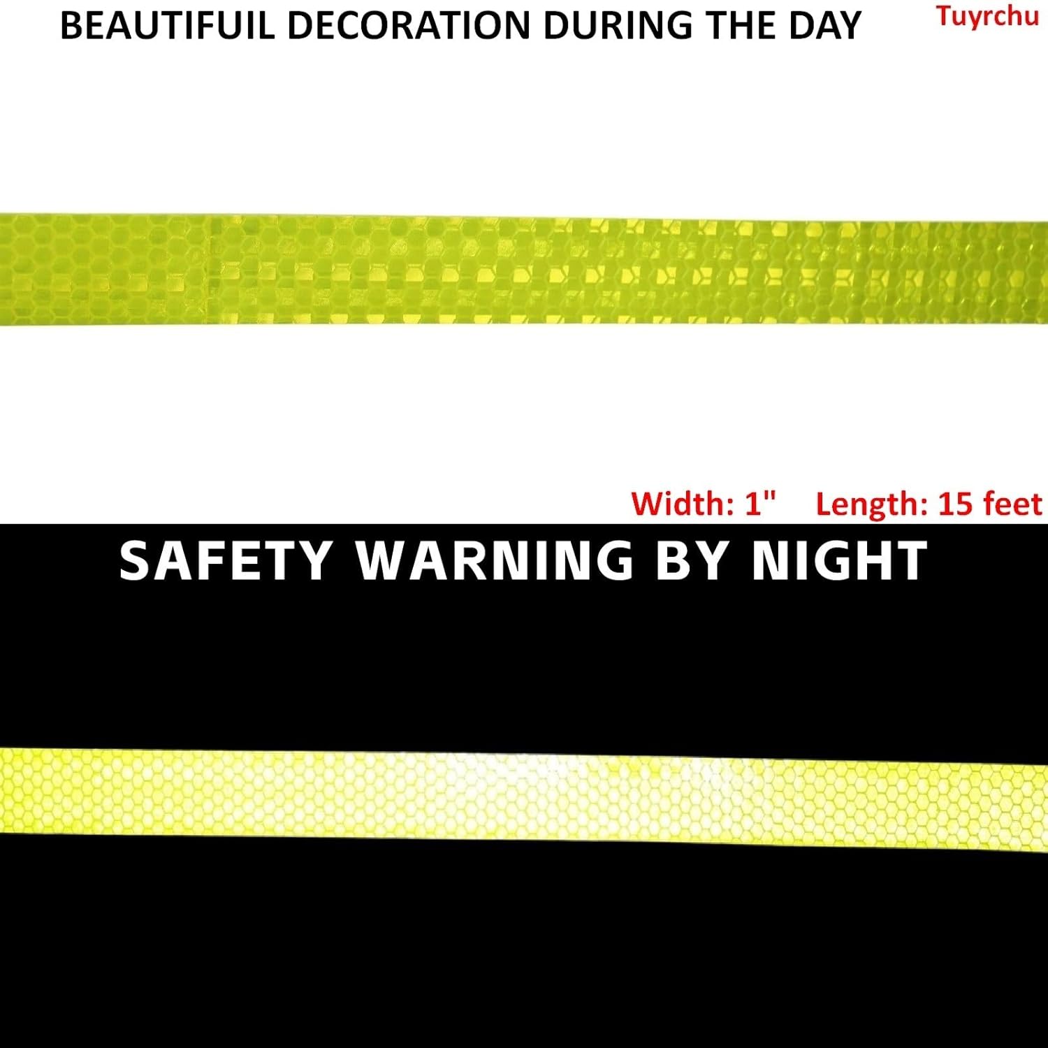 Fluorescent Yellow Reflective Tape Outdoor Waterproof 1 inch, High Visibility Warning Safety Industrial Marking Tape (15 feet)