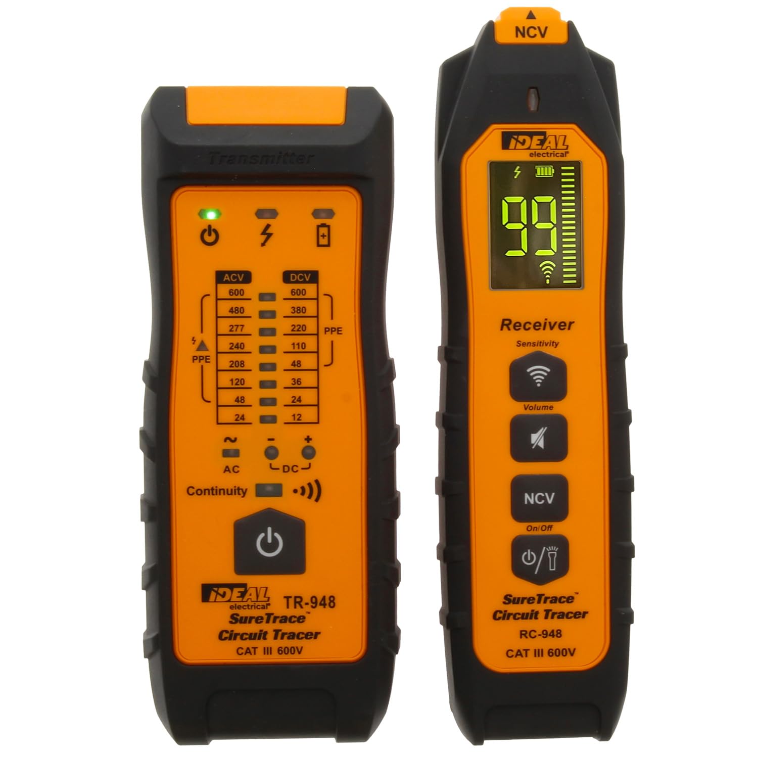 Ideal Electrical SureTrace Plus Circuit Tracer (61-948) 0-600 Volts AC/DC with Built-in Continuity Test and High-Visibility Displays — Find Breakers, Fuses, Wires, Dead Shorts, and Splice Errors