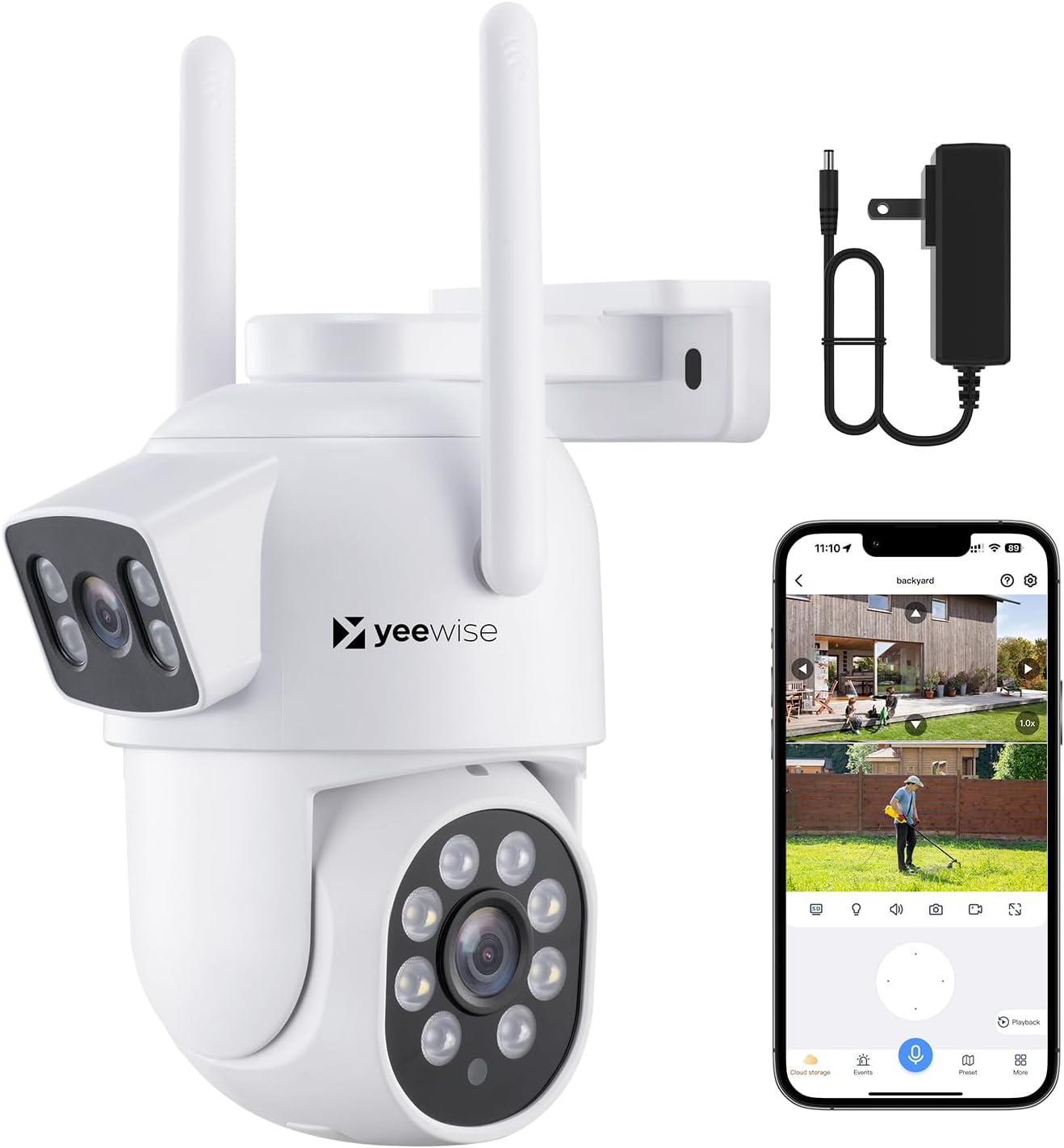 Yeewise Dual Lens WiFi Security Camera with AI Tracking, WiFi 6 Outdoor PTZ Camera, 360° View Home Security, 5/2.4Ghz Dual Band, Easy Bluetooth Setup, Plug-in Power
