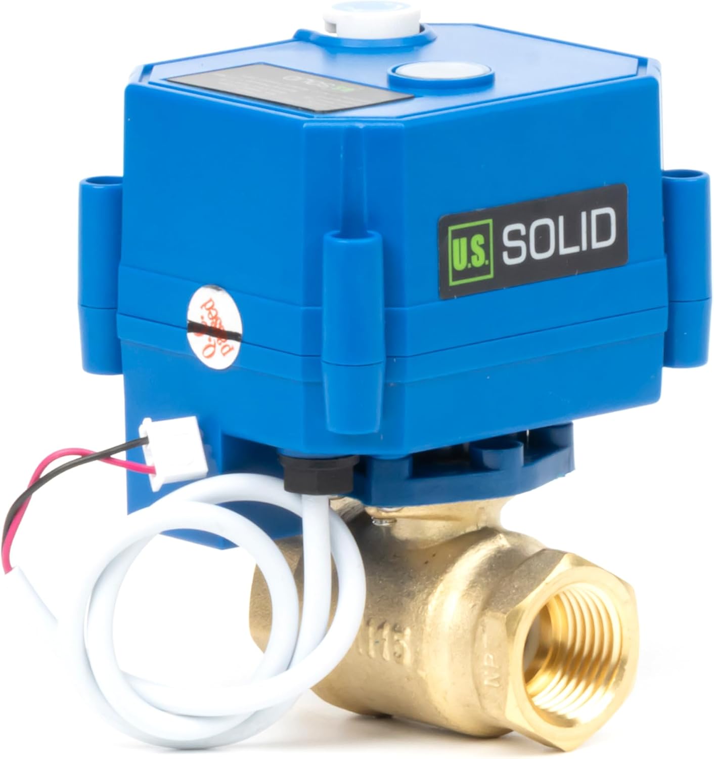 U.S. Solid 1/2" Motorized Ball Valve with Manual Function - Brass, Full Port, 85-265V AC, 2 Wire Auto Return, Normally Closed