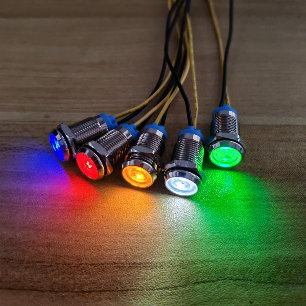 5pcs 10mm LED Metal Indicator Light 110V-220V AC Waterproof Signal Lamp (Green)