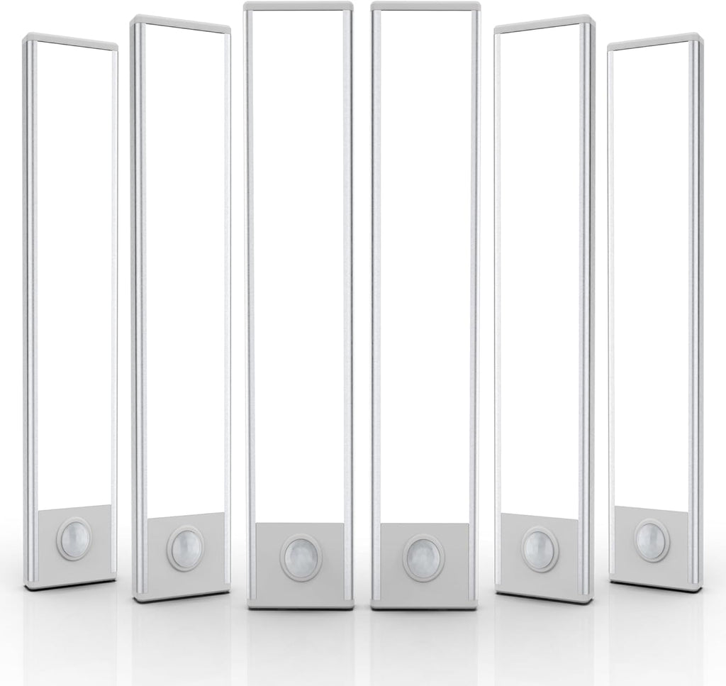 6 Pack Under Cabinet Lighting Wireless, 40 LED Rechargeable Battery Motion Sensor Light Indoor, Stick On Magnetic Closet Lights, Under Counter Lights for Kitchen, Stairs, White 10 in