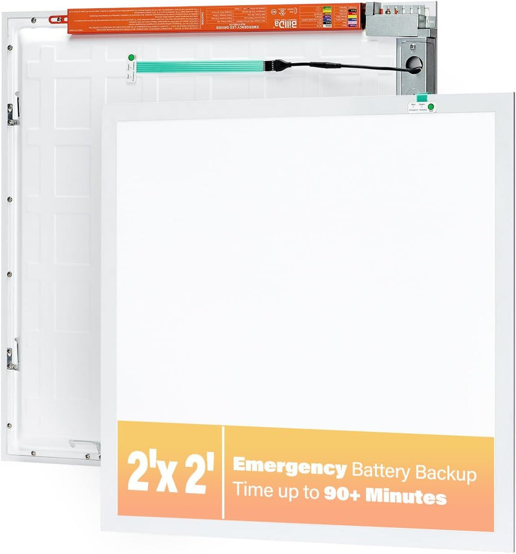 2 Pack 2x2 LED Flat Panel Light with Emergency Battery Backup, Up to 1.5H of Power Support at 8W Output, 0-10V Dimmable, 3000/4000/5000K and 20/30/40W Selectable, UL & ETL