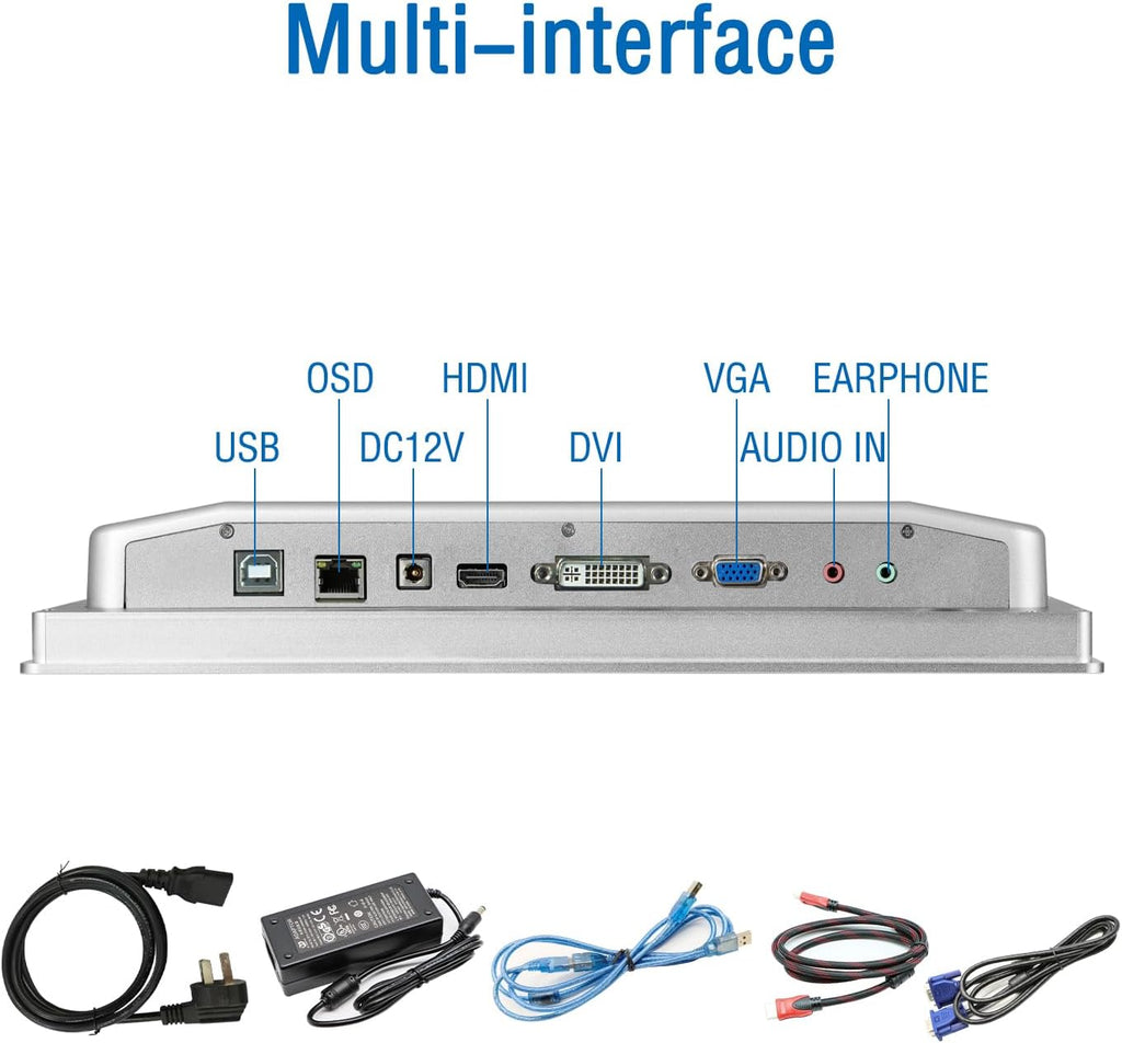 GreenTouch 10.4 Inch Industrial Embedded Touchscreen Monitor, PCAP Multi-Touch Screen Industrial Front IP65 Monitor - HDMI+VGA+DVI - 800 x 600 Resolution