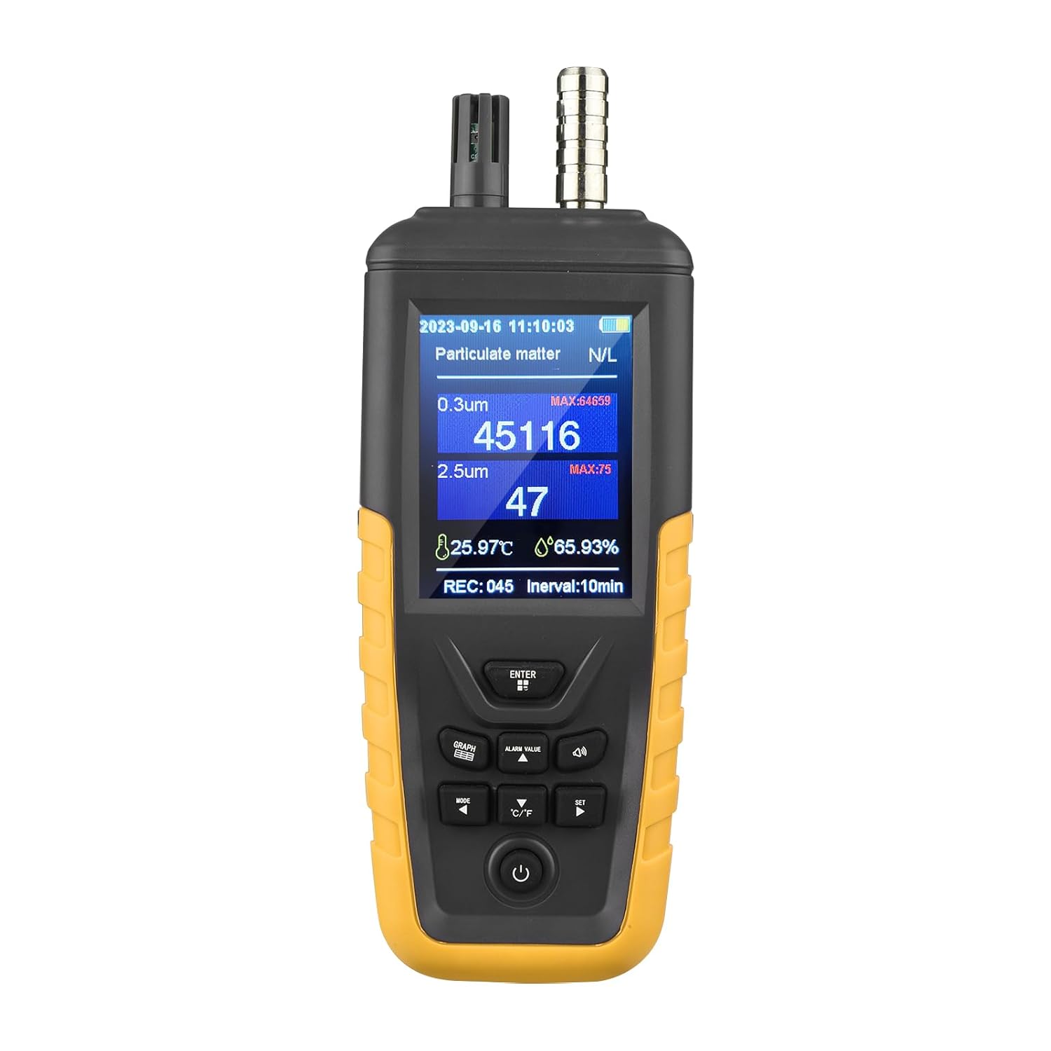 Air Quality Monitor Dust Particle Counter,High Sensitivity 3-Channel PM0.3/2.5/10 um Temperature and Humidity Monitor/USB Recharge Data Transfer/Storge Pollution Monitor