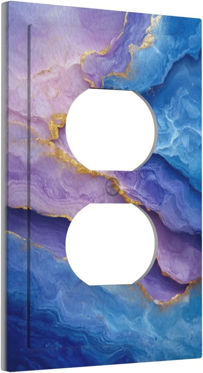 Decorative Outlet Covers Abstract Blue Purple Gold Marble Texture 1 Gang Duplex Light Switch Cover Plate Unique Wall Plate Electrical Switch Plate Covers for Bathroon Kitchen Home Decor