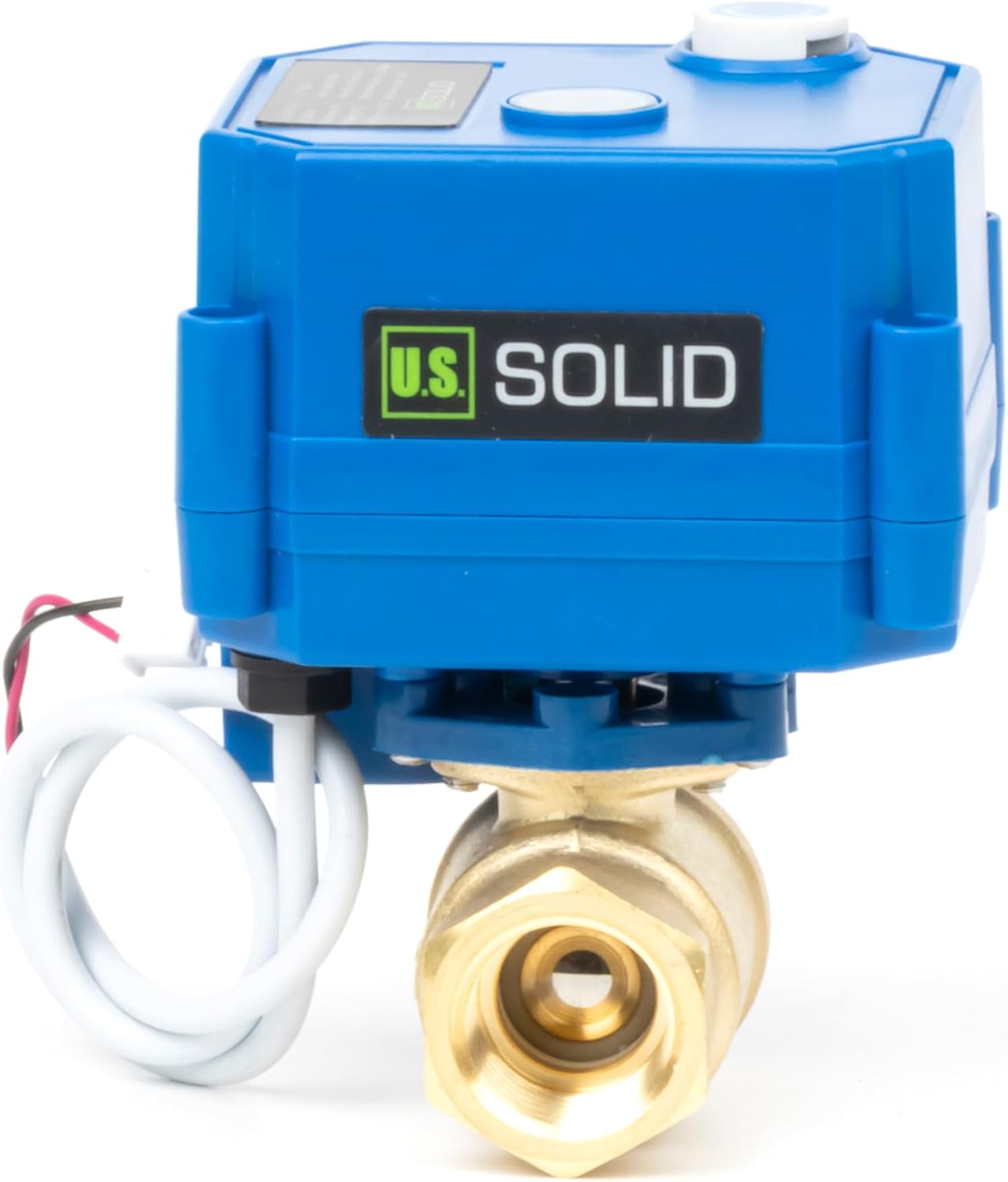 U.S. Solid 1/2" Motorized Ball Valve with Manual Function - Brass, Full Port, 85-265V AC, 2 Wire Auto Return, Normally Closed