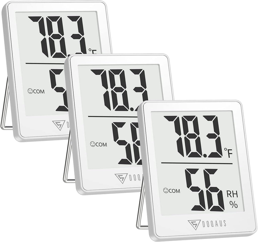 DOQAUS Indoor Thermometer [3 Packs], Humidity Gauge Room Thermometer for Home, Digital Hygrometer, Accurate Temperature Humidity Monitor Meter for House, Office, Greenhouse, Home White (2.3X1.8inch)