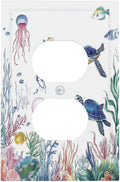 Blue Sea Turtle Ocean Fish Octopus Coral Outlet Covers 1 Gang Duplex Light Switch Cover Decorative Switch Plates Electrical Receptacle Faceplate Wall Plate For Bathroom Kids Room Decor