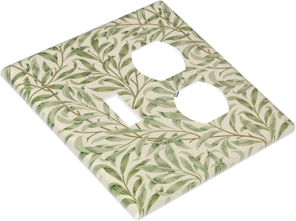 Decorative Outlet Covers Morris Green Willow Leaf Olive Leaves 2 Gang Wall Plate Cover Single Toggle Duplex Combo Two Switch Light Switch Cover Plate Jumbo Dual GFCI Faceplate