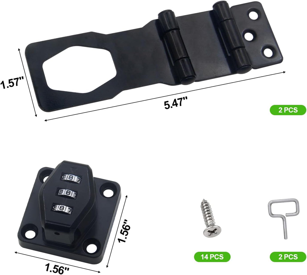 2 Pack Password Rotary Hasp Locks, Collapsible Solid 304 Stainless Steel File Cabinet Lock Desk Drawer Lock, for 90 Degree and 180 Degree Drawers, Dabinets, Doors, Flip Barn Door, Outdoor (Black)