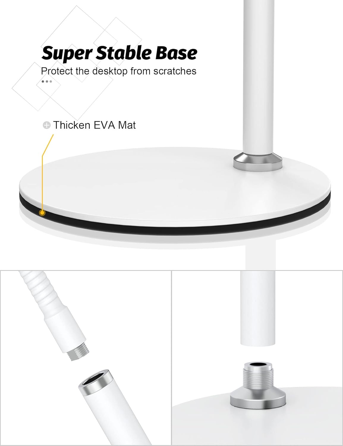 Cell Phone Stand, Adjustable Height & Angle Gooseneck Phone Stand for Desk Flexible Arm Universal Phone Holder, Aluminum Alloy Desktop Phone Stand for Recording Compatible with 3.5"-7" Device (White)