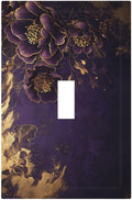 Decorative Light Switch Cover Vintage Purple Peony Gold Leaf Flowers Floral 1 Gang Wall Plate Oversized Single Toggle Jumbo Electrical Switchplate Face