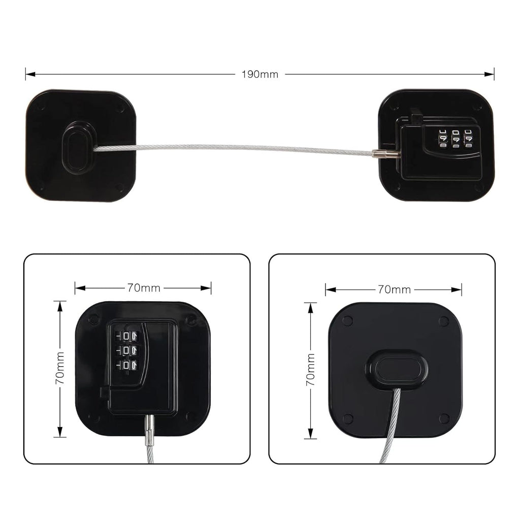 A Pack Refrigerator Lock Combination Coded Fridge Lock Freezer Child Safety Lock Door Lock with Strong Adhesive No Keys Needed Black