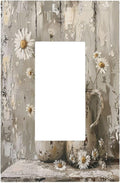 Decorative Outlet Covers Vintage Rustic Floral White Daisy Flower Oil Painting Style 1 Gang Single Rocker Light Switch Cover Plate Wall Plates GFCI Faceplate for Home Farmhouse Decor
