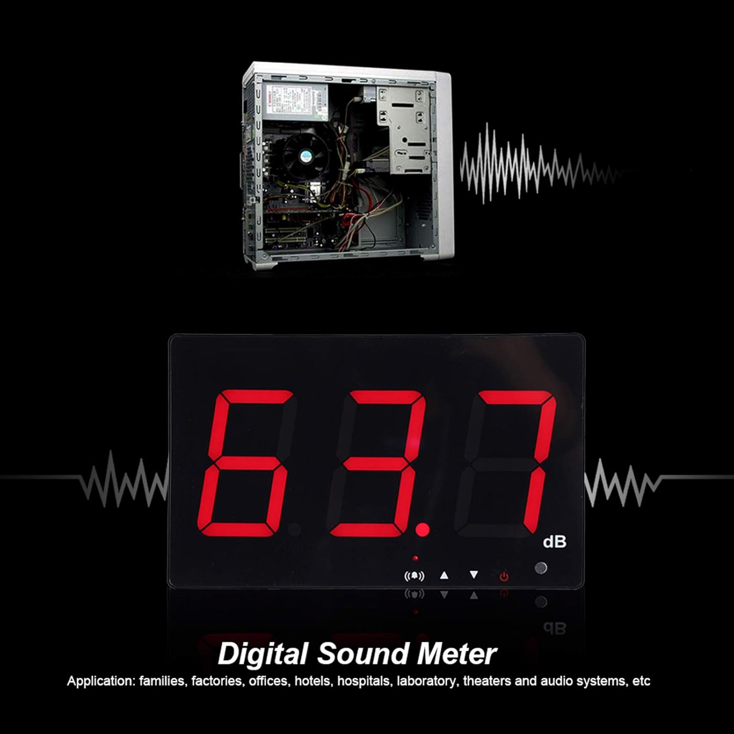 SW-525B Digital Sound Meter Noise Decibel Tester with 9.6 LCD Display Alarm Function Data Storage USB for Factories Offices Theaters