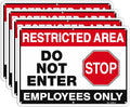 T&R Large Restricted Area Do Not Enter Employees Only Sign - 4 Pack - 14 x 10 Inches Rust Free .040 Aluminum - UV Protected, Waterproof, Weatherproof and Fade Resistant - 6 Pre-drilled Holes