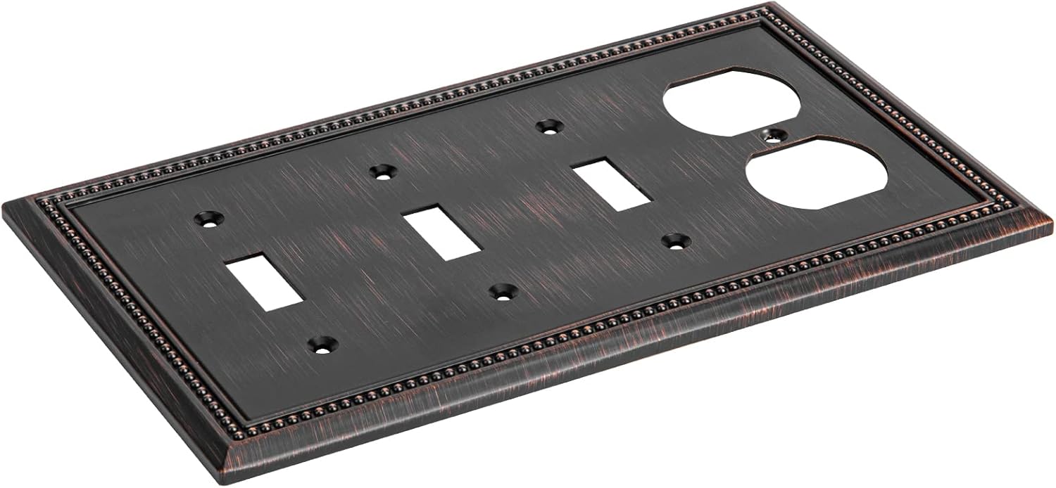 Henne Bery Sunken Pearls Heavy Duty Decorative Wall Plate Switch Plate Outlet Cover (Triple Toggle/Single Duplex, Aged Bronze)