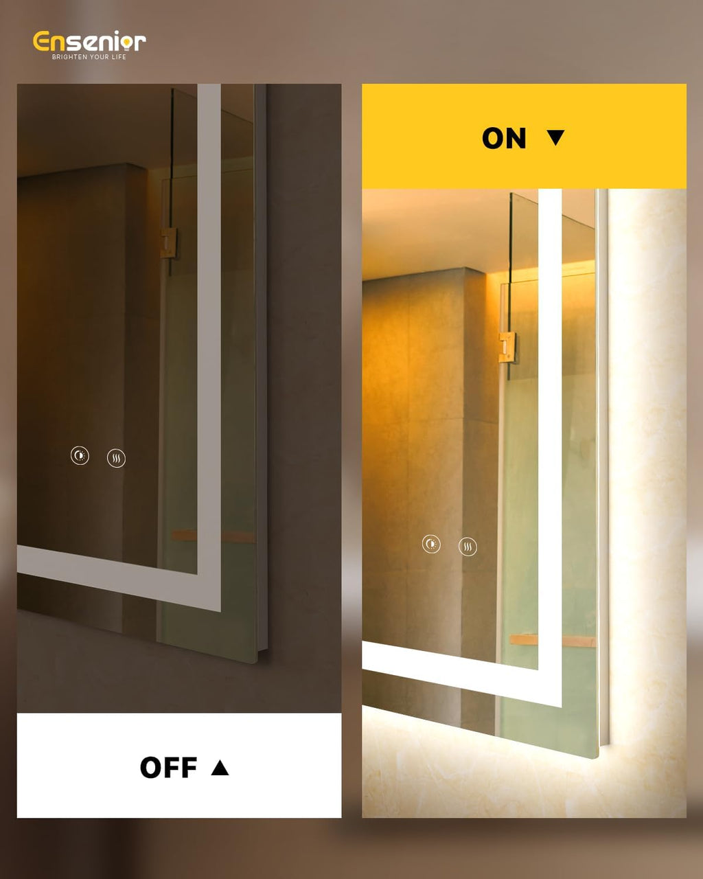 Ensenior LED Bathroom Mirror 60"x 40" with Front and Backlight, Stepless Dimmable Wall Mirrors with Anti-Fog, Shatter-Proof, Memory, 3 Colors, Modern LED Vanity Mirror- FCC