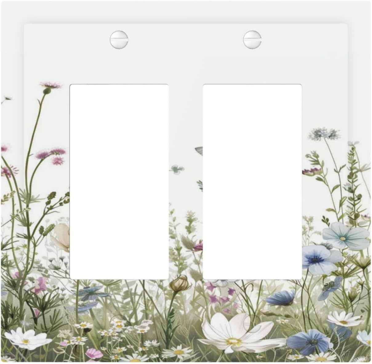 Colorful Wildflowers Daisy Plant Butterfly Floral Decorative Outlet Covers 2 Gang Double GFCI Rocker Electrical Wall Panels Light Switch Cover Plate for Bed Room Living Room Decor