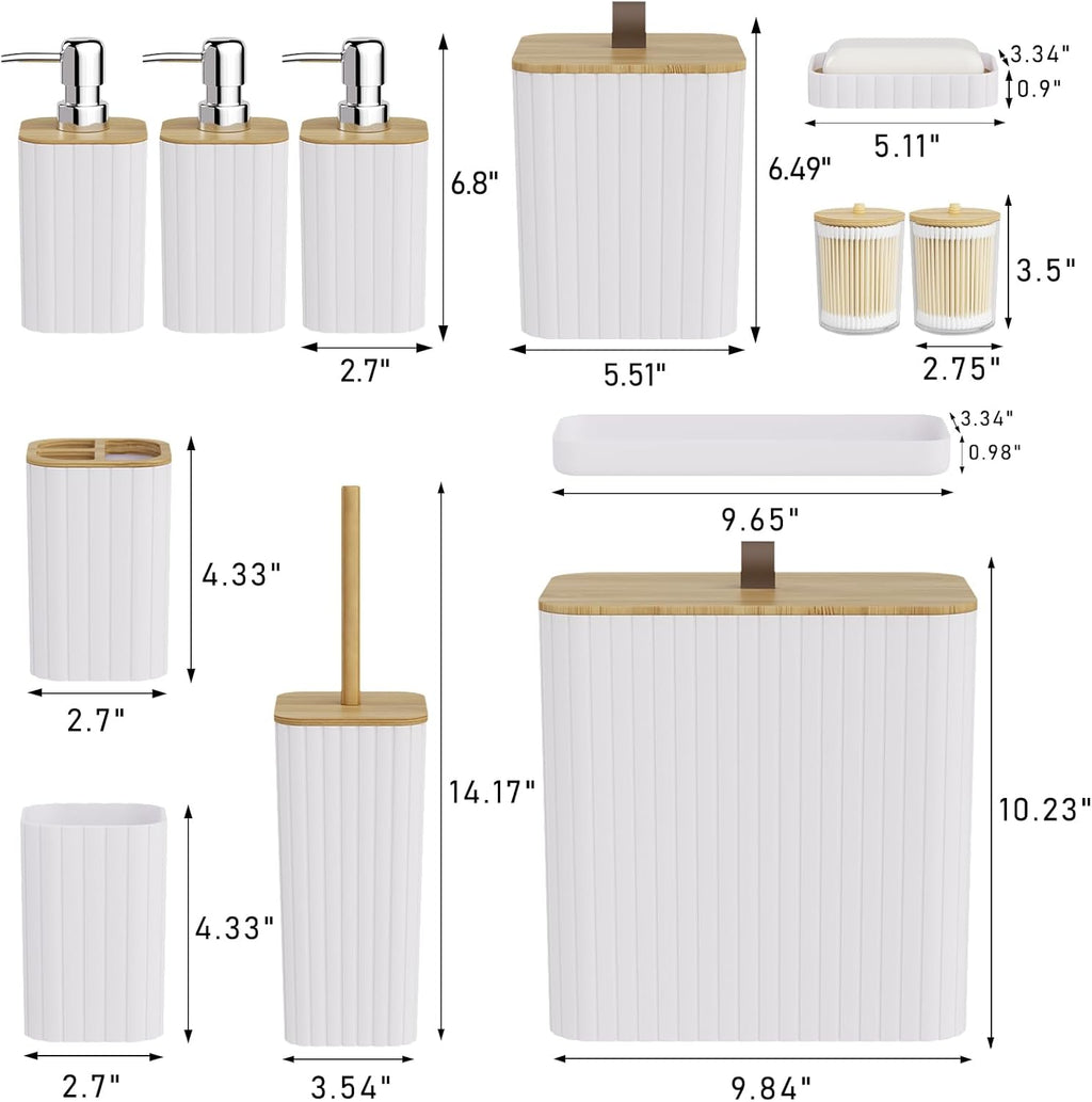 Bathroom Accessory Set - White Bathroom Set, 12PC Bathroom Accessories Set, White Bathroom Accessories Set, Mini Trash Can, Toilet Brush, Trash Can & Soap Dispenser