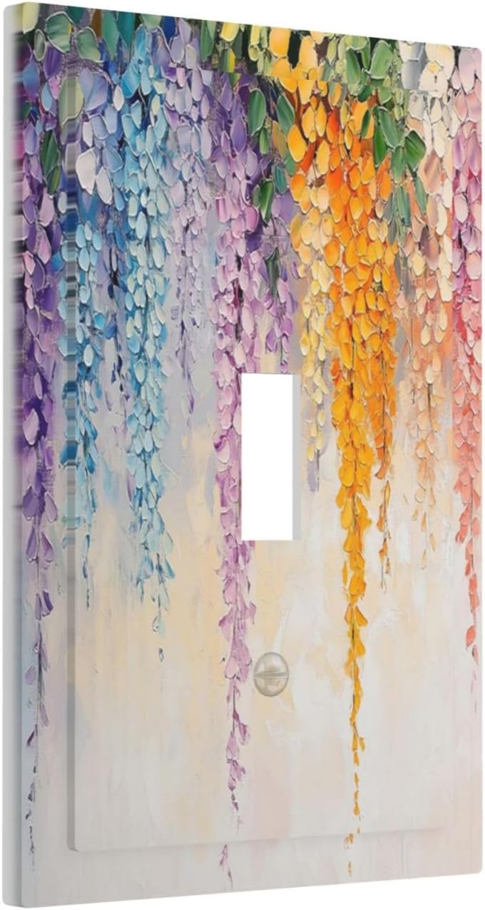 Colorful Wildflower Wisteria Cascade Floral Flower Decorative Light Switch Cover 1 Gang Single Toggle Device Electrical Faceplate Switchplates Decorator Outlet Wall Plate for Bedroom Living Room Decor