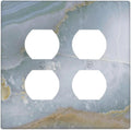 Outlet Covers Colored Art Marble Golden Line 2 Gang Double Duplex Decorative Light Switch Covers Electrical Wallplates Socket Faceplate For Bathroom Kitchen Decor