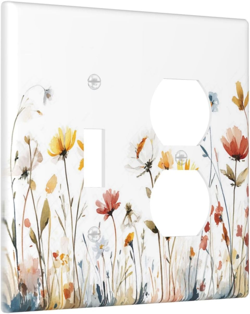 Watercolor Wildflower Colorful Floral Plant Wallplates 1 Toggle 1 Duplex Switch Plate Electrical GFCI Faceplate Decorative Light Switch Covers for Bed Room Living Room Decor
