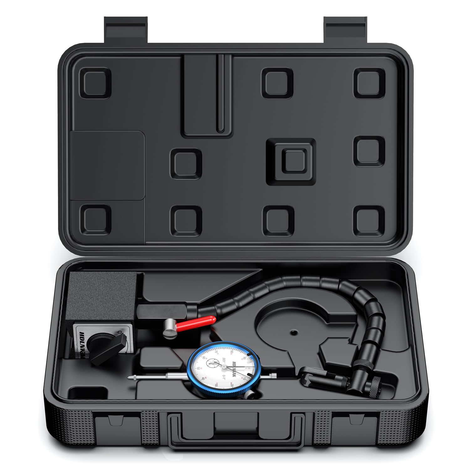 HDLNKAK Dial Indicator 0-1'' with Magnetic Base - Precision Machinist's Tool Set for Alignment, Includes Flexible Arm Base & 0.001" Accuracy Measuring Instrument.