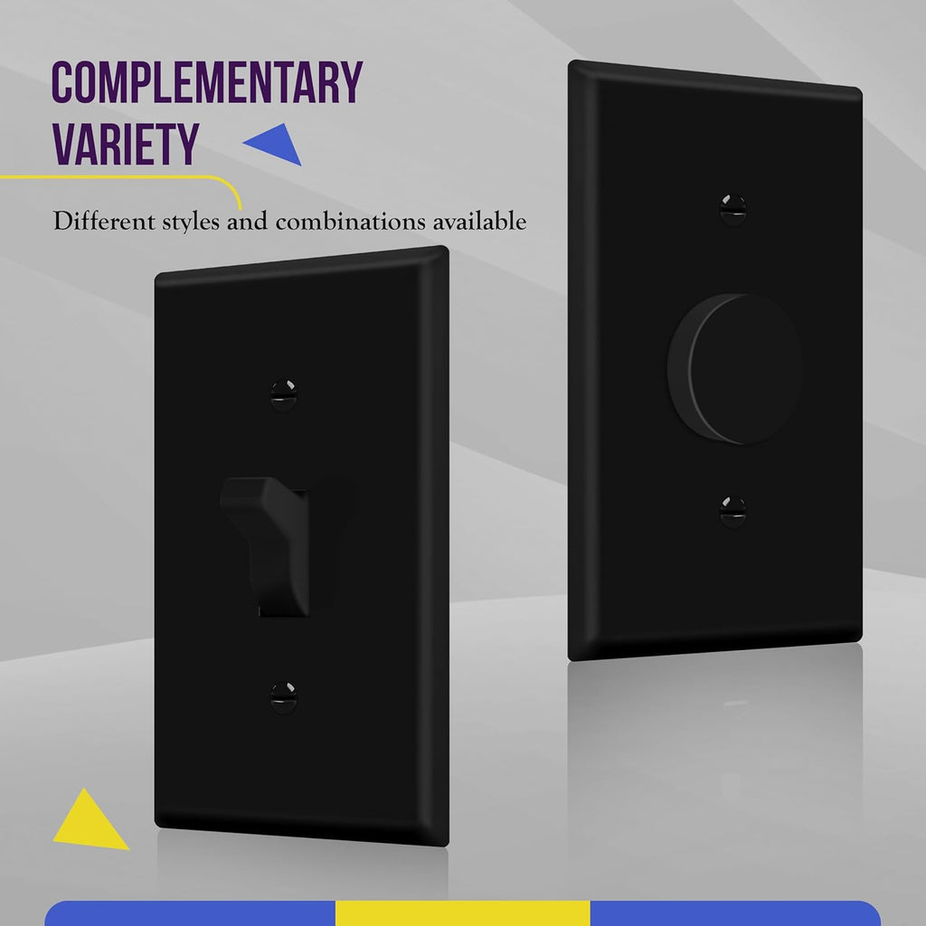 ENERLITES Toggle Light Switch Wall Plate, Gloss Finish, Standard Size 1-Gang 4.50" x 2.76", Unbreakable Polycarbonate Thermoplastic, 8811-BK-10PCS, Glossy Black, 10 Pack