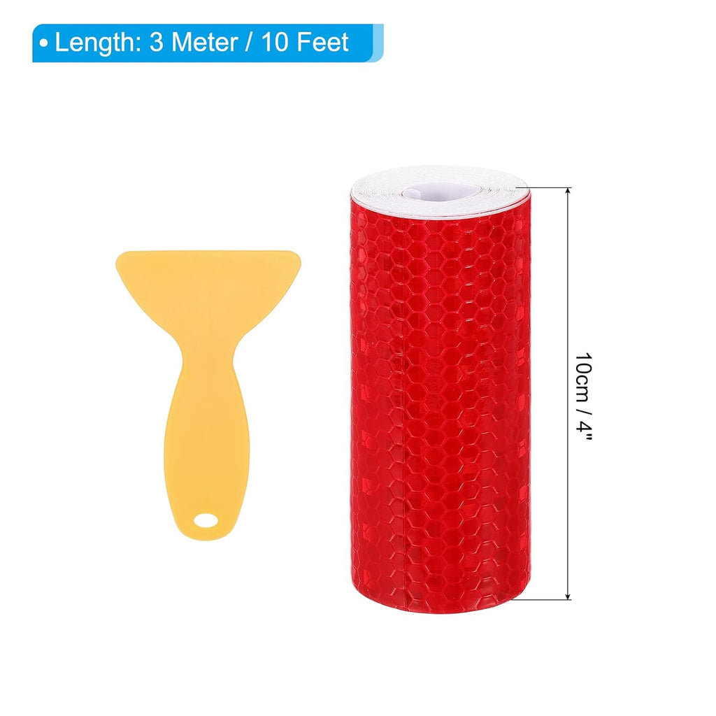 PATIKIL 4 Inch x 10 ft Reflective Tape, 1 Roll Waterproof Self Adhesive High Visibility Caution Warning Safety Tape Reflector with Scraper for Trucks Trailers Cars, Red